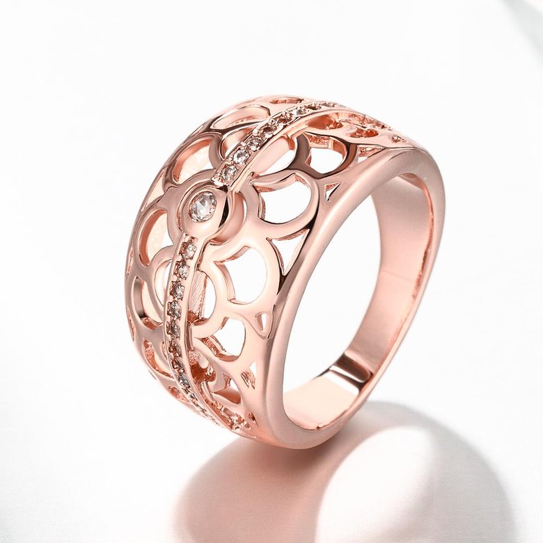 Wholesale Classic Rose Gold Geometric White CZ Ring TGGPR417 2