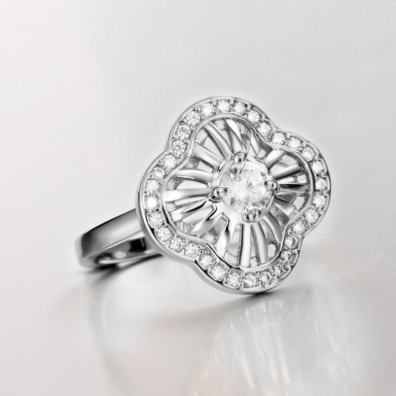 Wholesale Classic Platinum Plant White CZ Ring TGGPR441 4