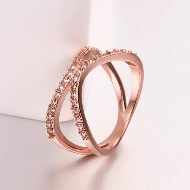 Wholesale Classic Rose Gold Geometric White CZ Ring TGGPR511 4