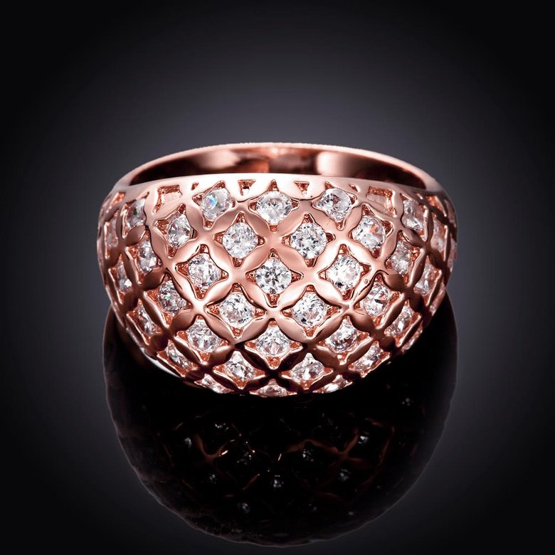 Wholesale Classic Rose Gold Geometric White CZ Ring TGGPR550 2