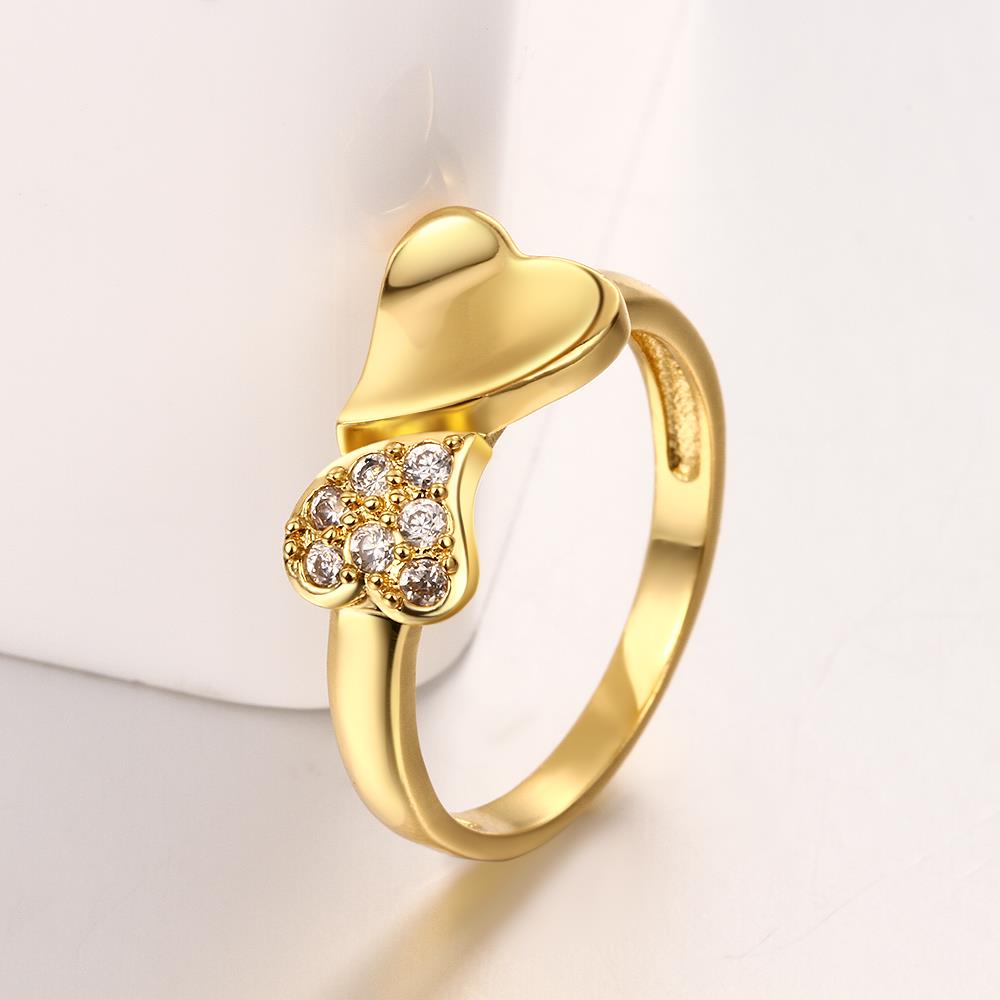 Wholesale Classic 24K Gold Heart White CZ Ring TGGPR583 4
