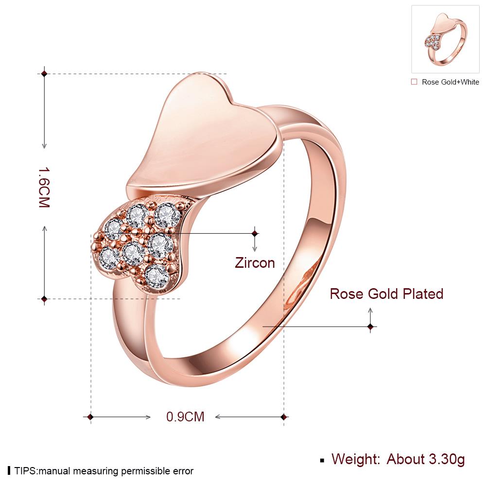 Wholesale Romantic Rose Gold Heart White CZ Ring TGGPR589 2