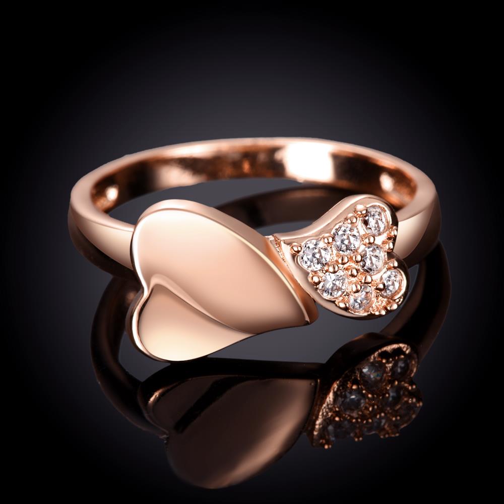 Wholesale Romantic Rose Gold Heart White CZ Ring TGGPR589 3