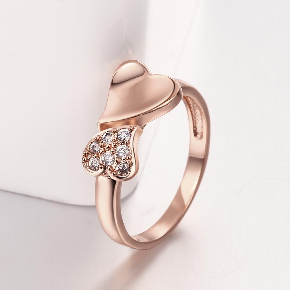 Wholesale Romantic Rose Gold Heart White CZ Ring TGGPR589 4