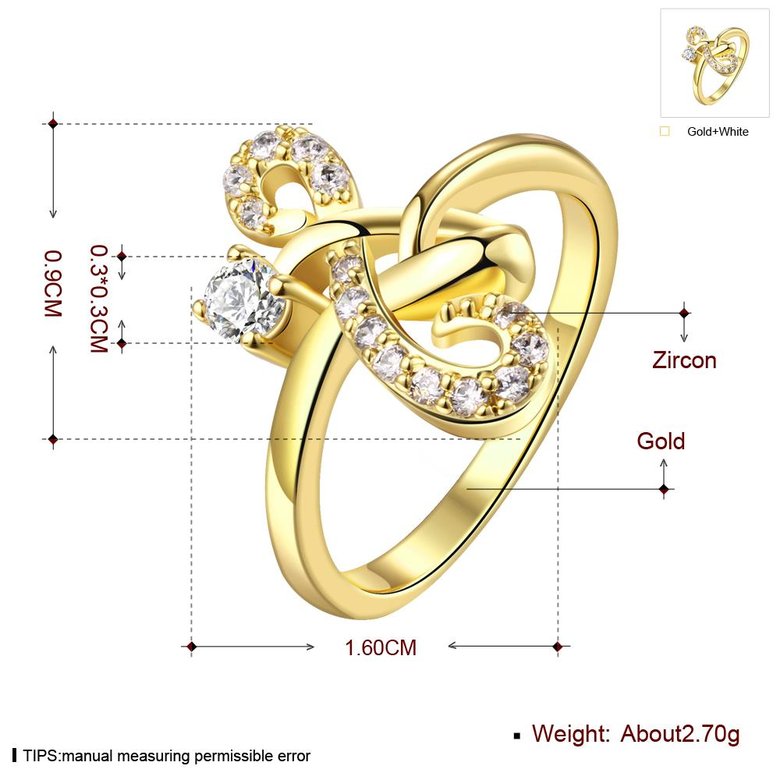 Wholesale Classic 24K Gold Geometric White CZ Ring TGGPR640 2