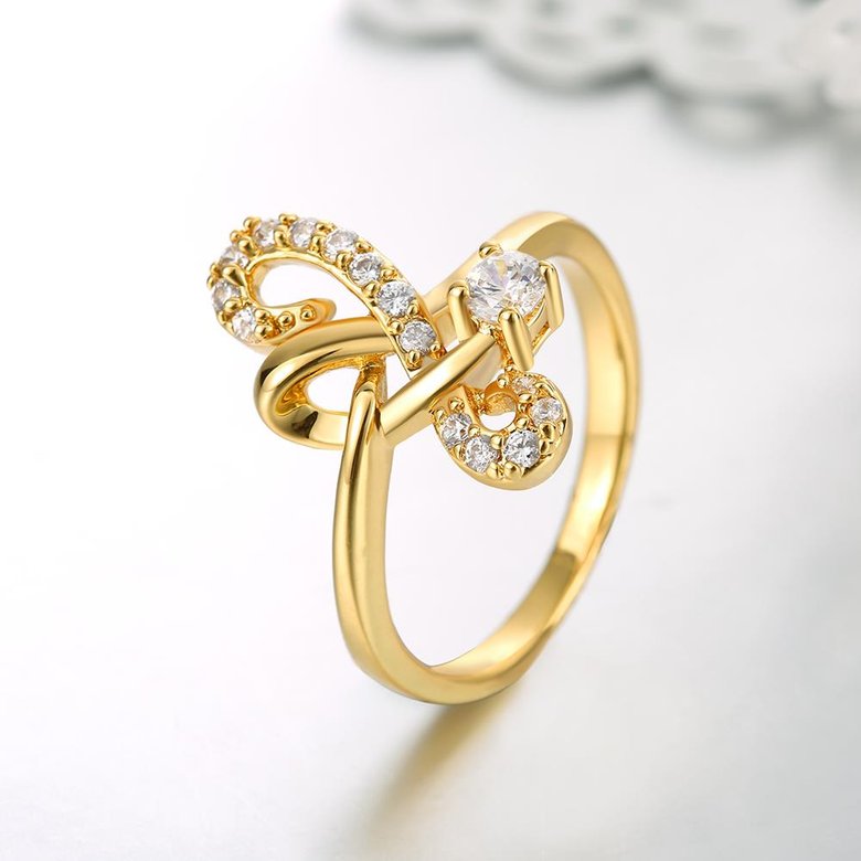 Wholesale Classic 24K Gold Geometric White CZ Ring TGGPR640 3