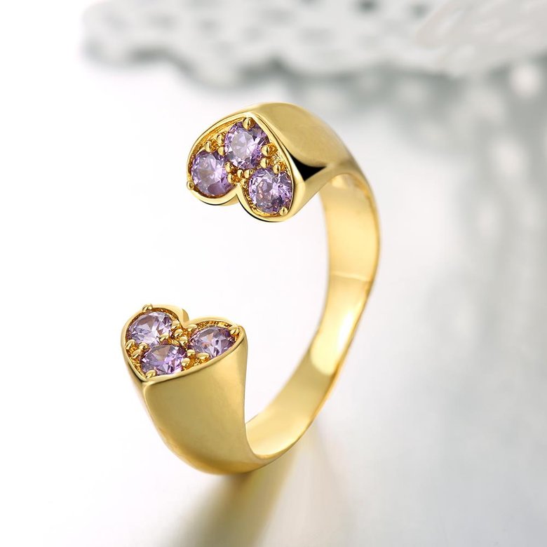 Wholesale Classic 24K Gold Round Purple CZ Ring TGGPR650 1