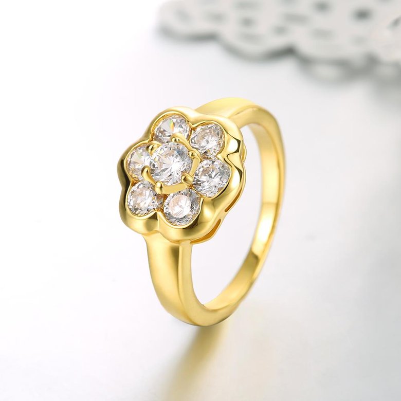 Wholesale Classic 24K Gold Plant White CZ Ring TGGPR659 2