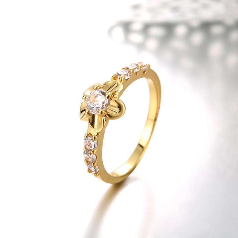 Wholesale Classic 24K Gold Plant White CZ Ring TGGPR678 2