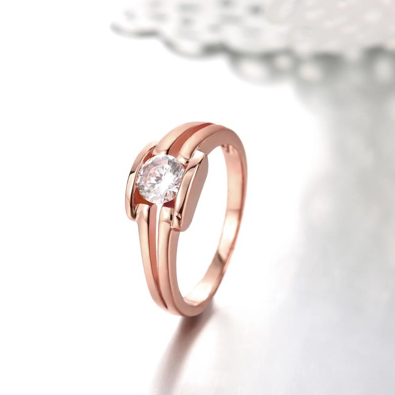 Wholesale Classic Rose Gold Geometric White CZ Ring TGGPR682 2