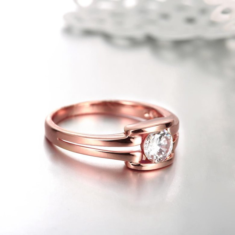 Wholesale Classic Rose Gold Geometric White CZ Ring TGGPR682 3