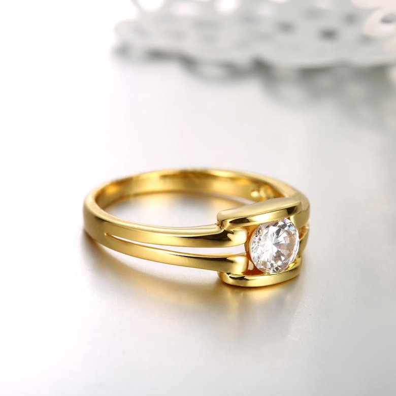 Wholesale Classic 24K Gold Geometric White CZ Ring TGGPR686 4