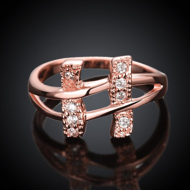 Wholesale Classic Rose Gold Geometric White CZ Ring TGGPR698 4