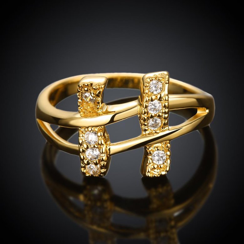 Wholesale Classic 24K Gold Geometric White CZ Ring TGGPR702 1