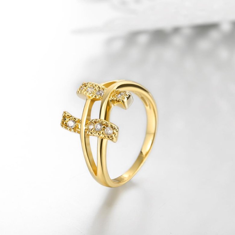 Wholesale Classic 24K Gold Geometric White CZ Ring TGGPR702 2