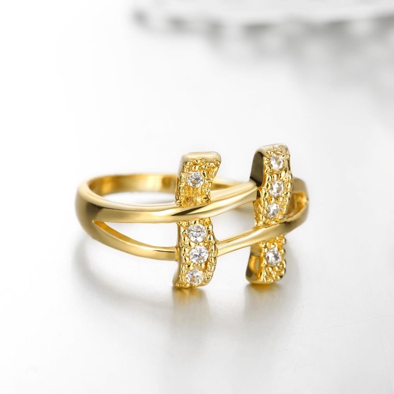 Wholesale Classic 24K Gold Geometric White CZ Ring TGGPR702 3