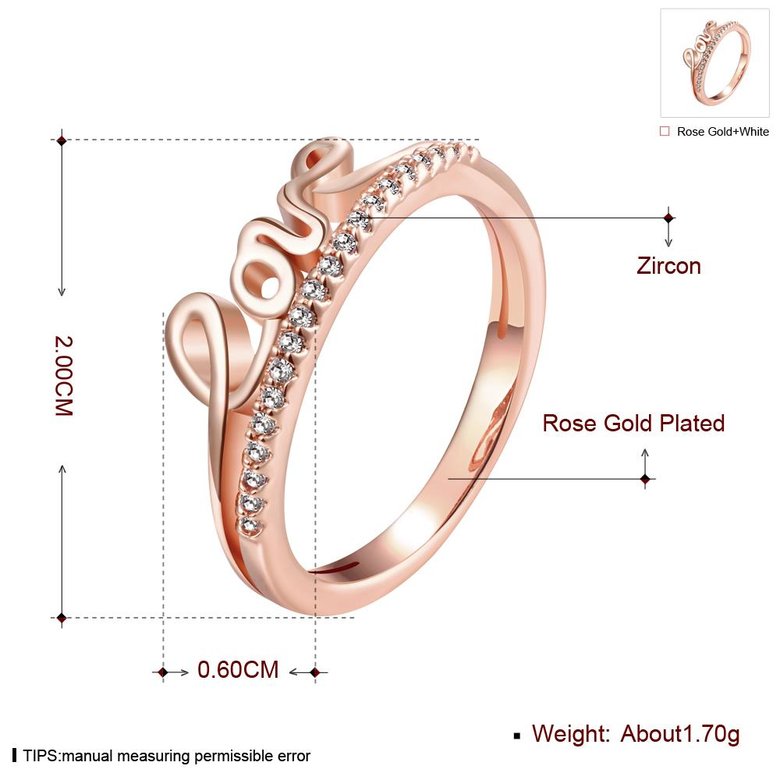 Wholesale Classic Rose Gold Letter White CZ Ring TGGPR706 2