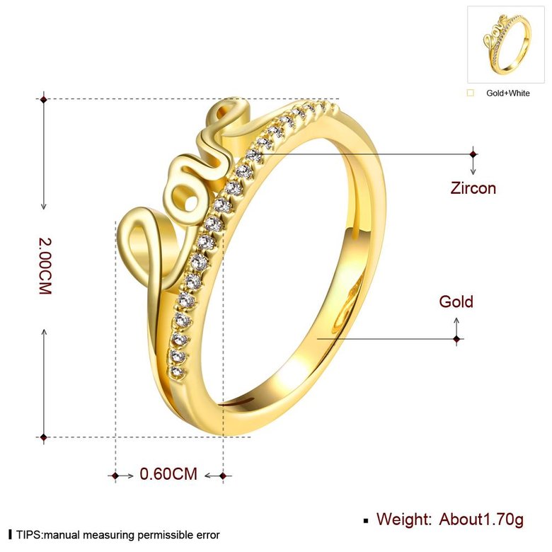 Wholesale Classic 24K Gold Letter White CZ Ring TGGPR710 2