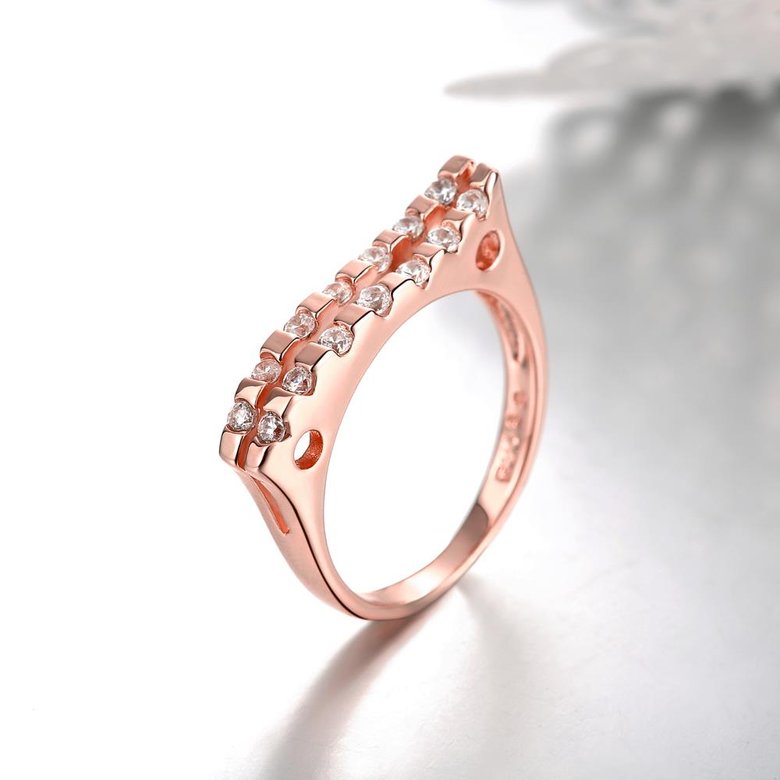 Wholesale Classic Rose Gold Geometric White CZ Ring TGGPR714 2