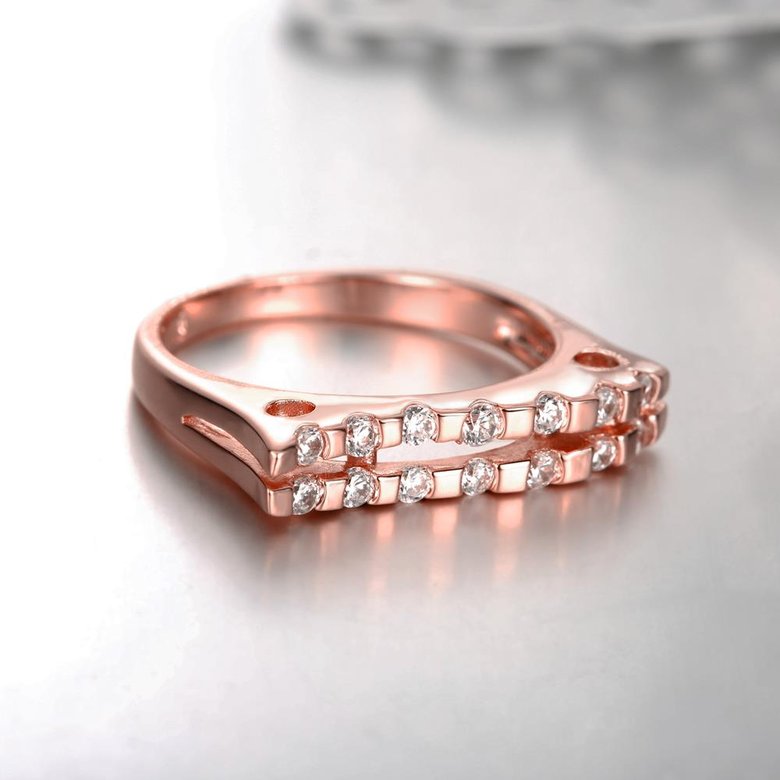 Wholesale Classic Rose Gold Geometric White CZ Ring TGGPR714 3