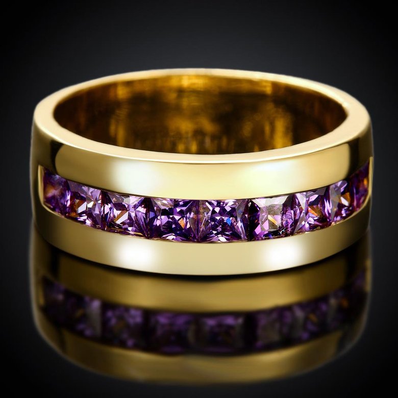 Wholesale Classic 24K Gold Geometric Purple CZ Ring TGGPR885 2