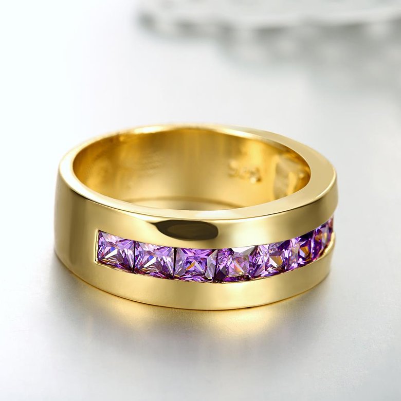 Wholesale Classic 24K Gold Geometric Purple CZ Ring TGGPR885 3