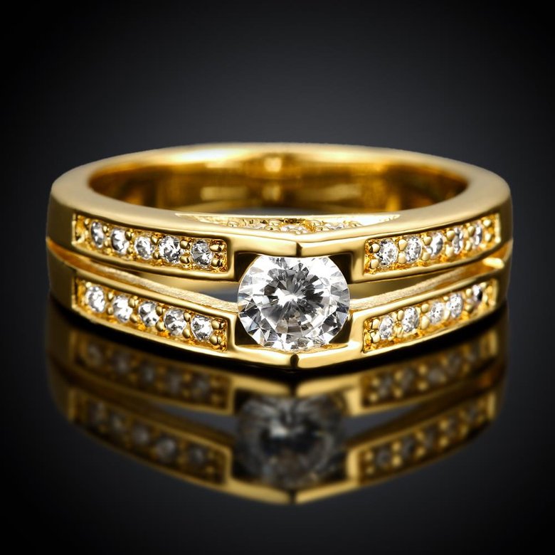 Wholesale Classic 24K Gold Round White CZ Ring TGGPR895 1
