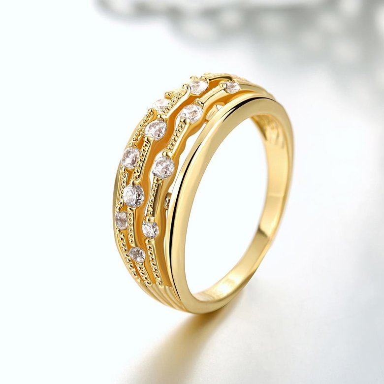 Wholesale Classic 24K Gold Geometric White CZ Ring TGGPR923 2