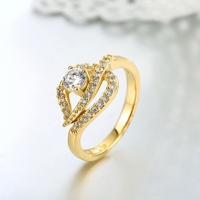 Wholesale Classic 24K Gold Geometric White CZ Ring TGGPR938 1