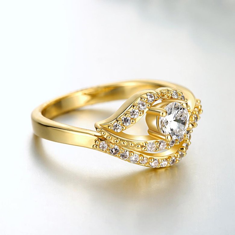 Wholesale Classic 24K Gold Geometric White CZ Ring TGGPR938 2