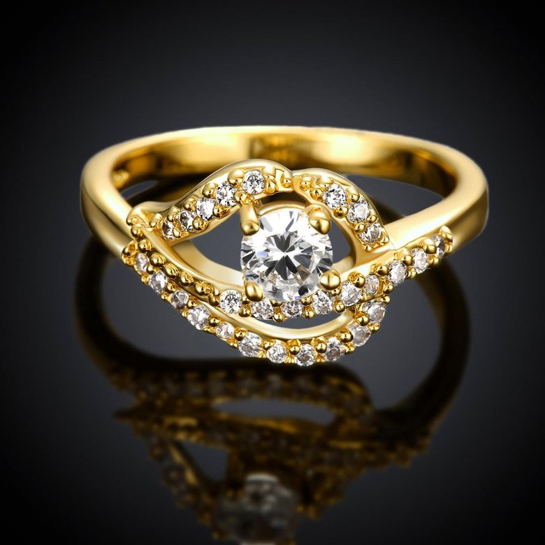 Wholesale Classic 24K Gold Geometric White CZ Ring TGGPR938 4