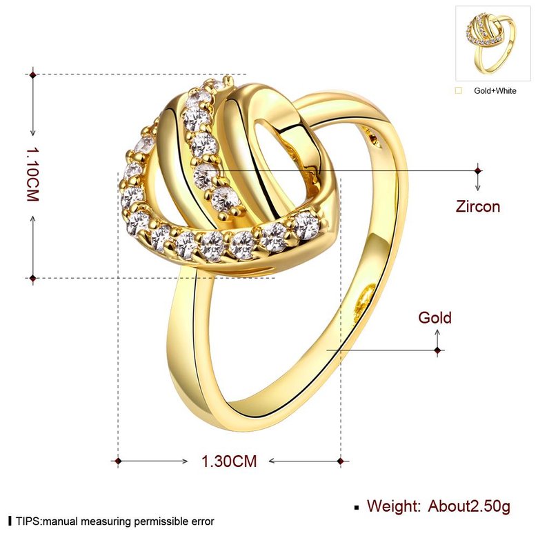 Wholesale Classic 24K Gold Heart White CZ Ring TGGPR966 0