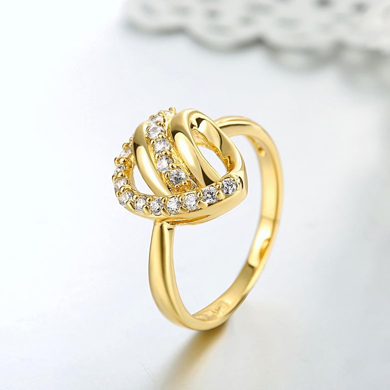 Wholesale Classic 24K Gold Heart White CZ Ring TGGPR966 2