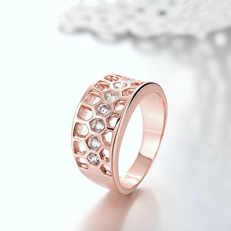 Wholesale Classic Rose Gold Geometric White CZ Ring TGGPR987 0