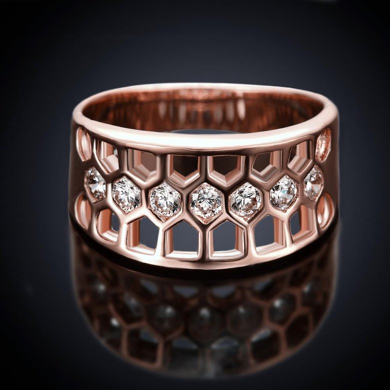 Wholesale Classic Rose Gold Geometric White CZ Ring TGGPR987 2