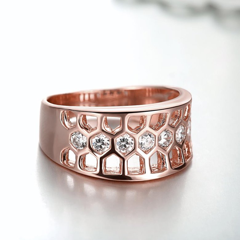 Wholesale Classic Rose Gold Geometric White CZ Ring TGGPR987 3