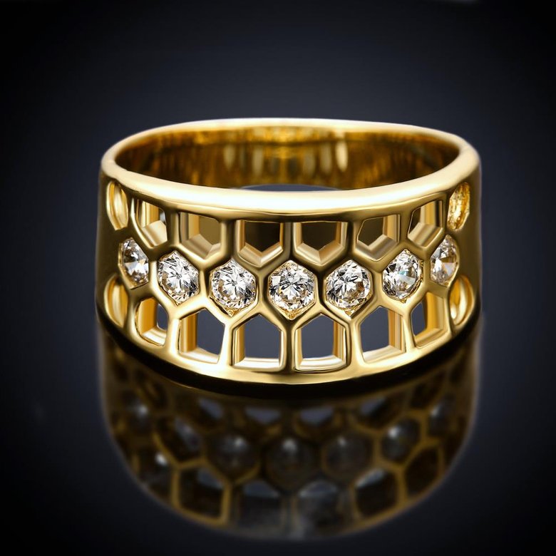 Wholesale Classic 24K Gold Geometric White CZ Ring TGGPR994 0