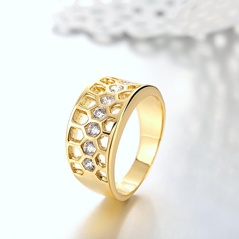 Wholesale Classic 24K Gold Geometric White CZ Ring TGGPR994 1