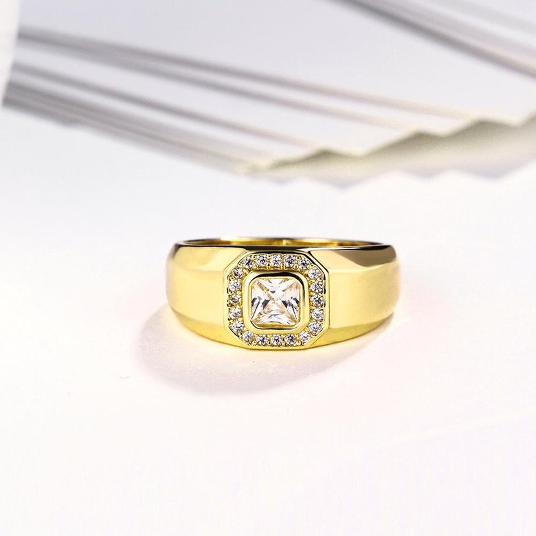 Wholesale Trendy 24K Gold Geometric White CZ Ring TGGPR1159 3