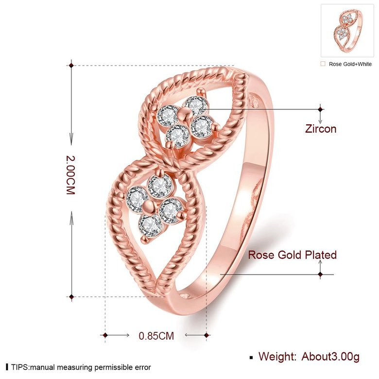 Wholesale Romantic Rose Gold Plant White CZ Ring TGGPR1236 3