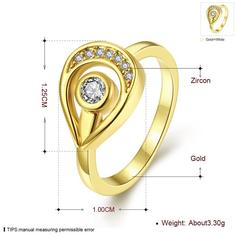 Wholesale Trendy 24K Gold Water Drop White CZ Ring TGGPR1249 0