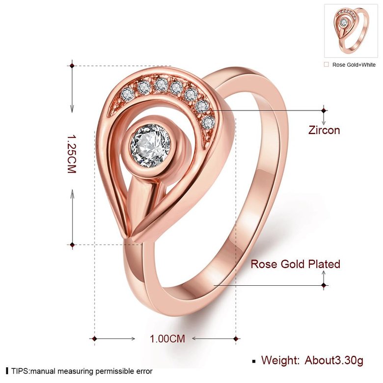 Wholesale Trendy Rose Gold Water Drop White CZ Ring TGGPR1255 1