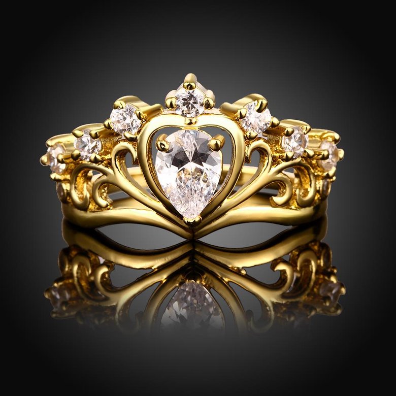 Wholesale Romantic 24K Gold Heart White CZ Ring TGGPR160 1