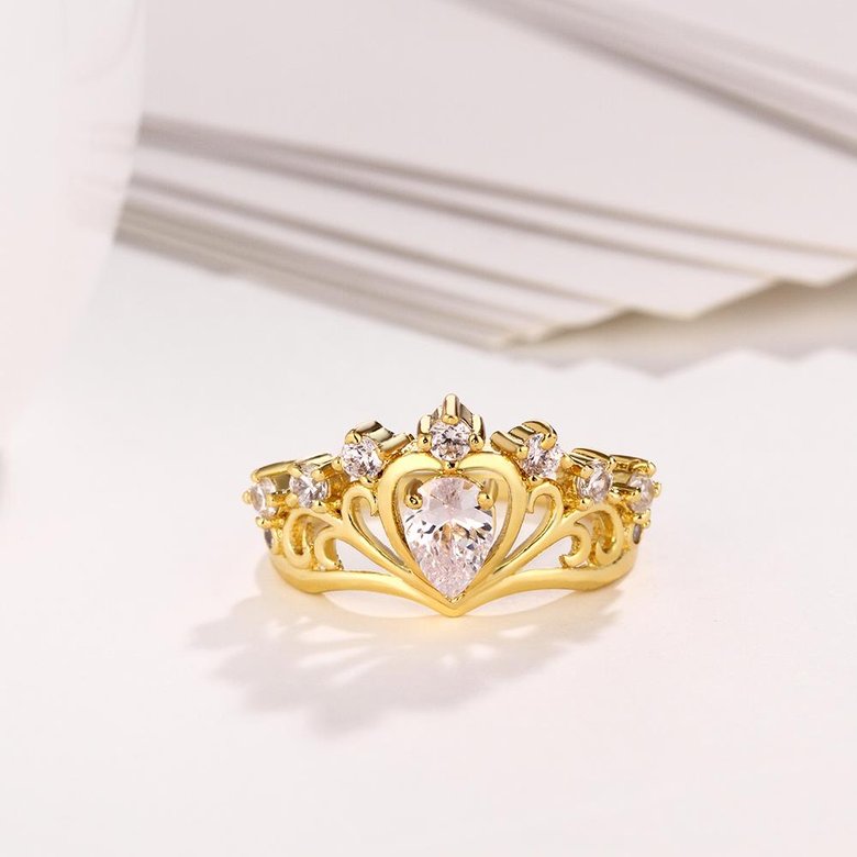 Wholesale Romantic 24K Gold Heart White CZ Ring TGGPR160 3