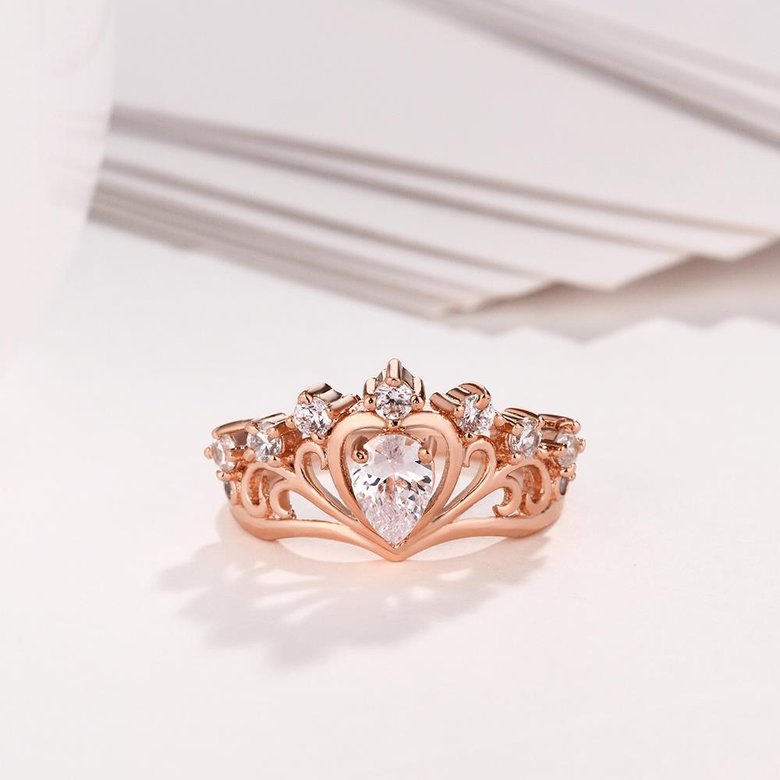 Wholesale Romantic Rose Gold Heart White CZ Ring  Wedding Rings Jewelry For Women Girls TGGPR005 1