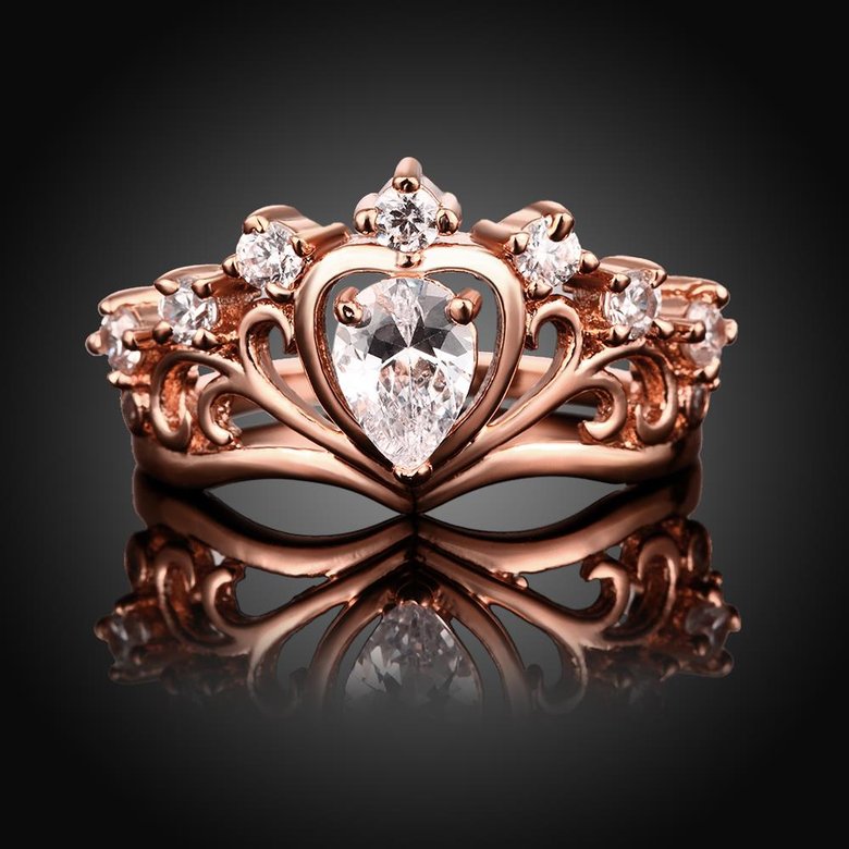 Wholesale Romantic Rose Gold Heart White CZ Ring  Wedding Rings Jewelry For Women Girls TGGPR005 4
