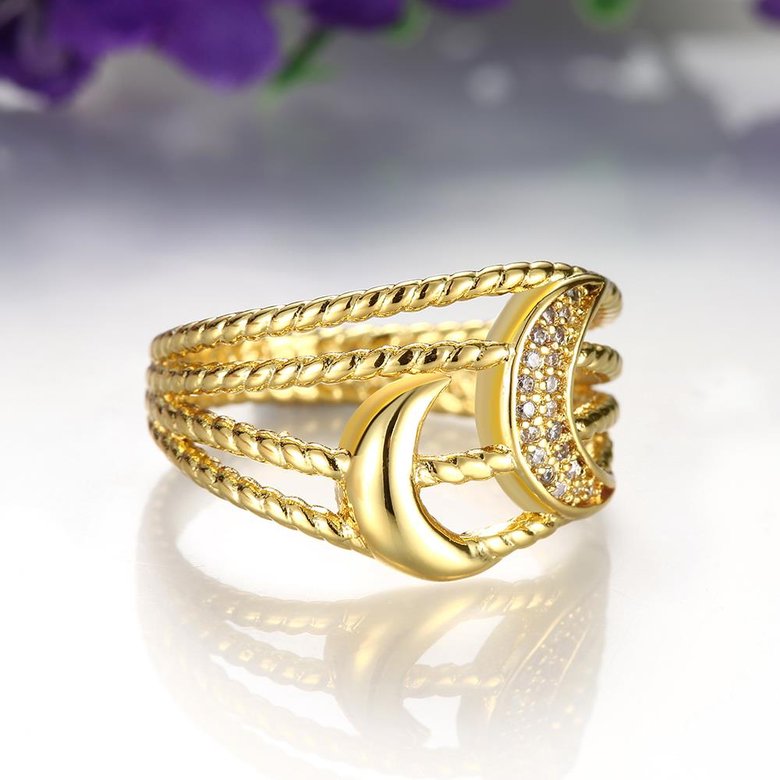 Wholesale Classic 24K Gold Moon White CZ Ring Fine Jewelry Wedding Anniversary Party  Gift TGGPR209 2