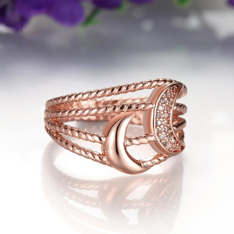 Wholesale Classic Rose Gold Moon White CZ Ring Fine Jewelry Wedding Anniversary Party  Gift TGGPR216 2