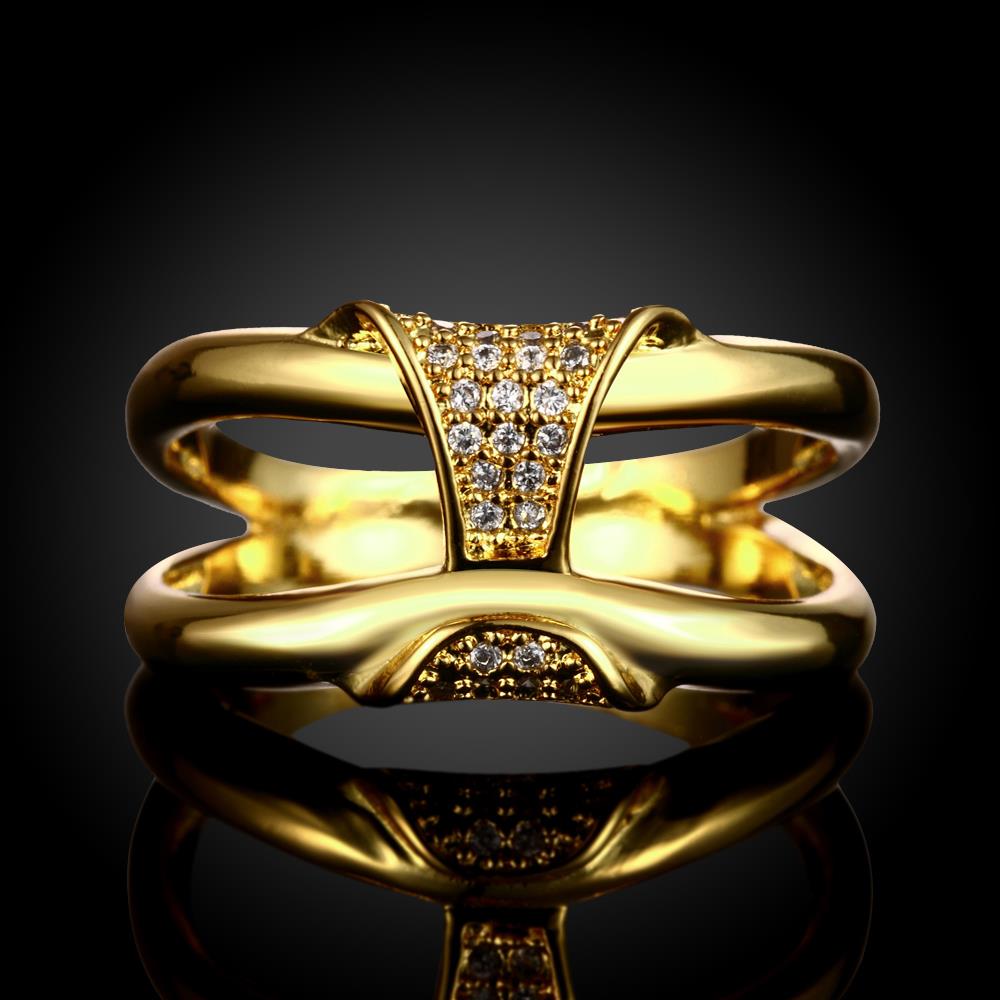 Wholesale Neg design fashion jewelry Classic 24K Gold Geometric White CZ Ring TGGPR237 0