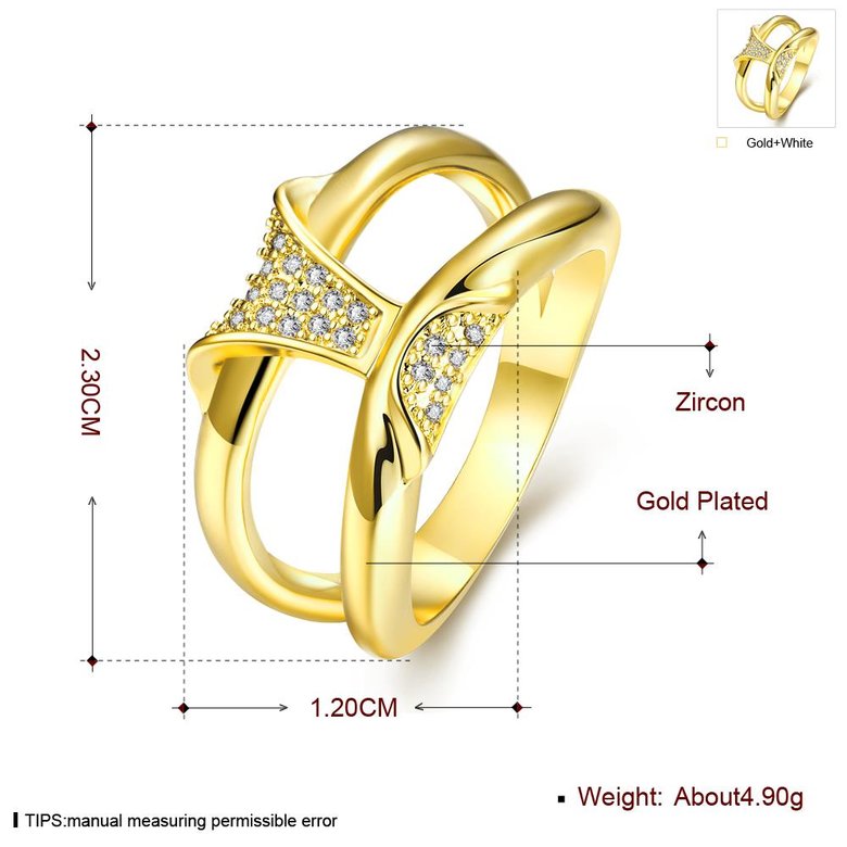 Wholesale Neg design fashion jewelry Classic 24K Gold Geometric White CZ Ring TGGPR237 2